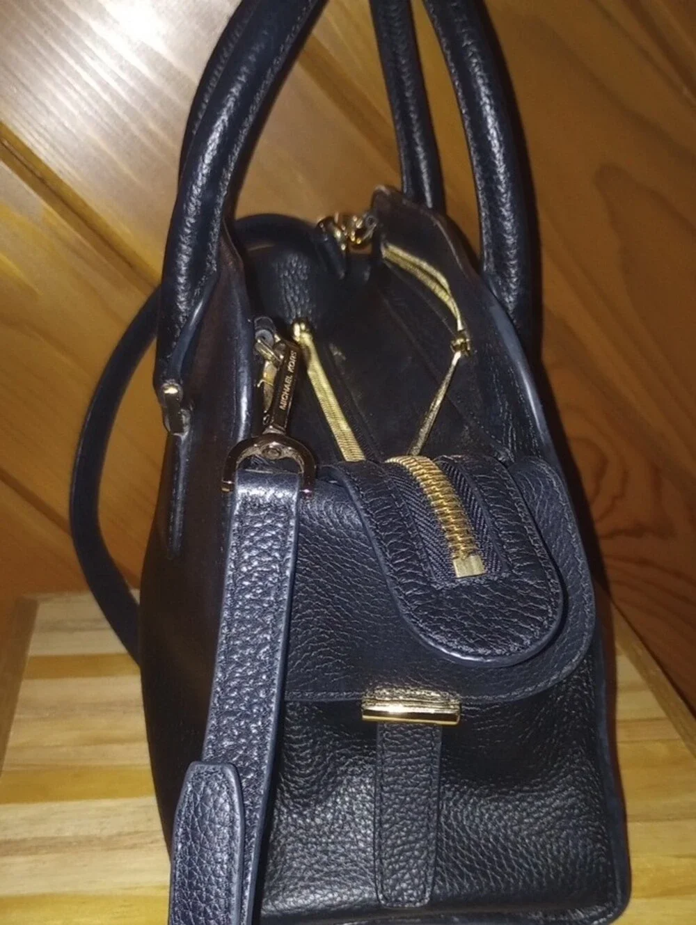 Michael Kors Black Pebbled Leather Satchel  11x8 With Heigh 12.5 With Handles Up